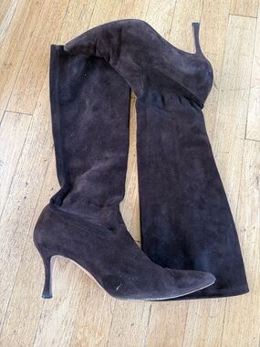 Manolo Blahnik Dark Brown Suede Knee high Boots